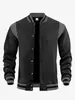 Cárdigan de forro polar para hombre de estilo urbano con patchwork y cuello alto tipo béisbol, chaqueta aviador deportiva casual americana