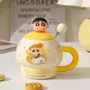 Caneca do Shin-Chan Copo de Cerâmica com Canudo para Casa Copo de Suco Estudante Prático Presente de Aniversário Copo para Casal Feminino