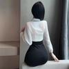 Lencería Secretaria Femenina Cuello Blanco Falda Ajustada de Cadera Uniforme Maestra Femenina Sirvienta Pijama Sexy 1042
