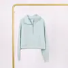 Moletom Lulu com Gola Alta e Meio Zíper com Etiqueta, Em Estoque Entrega Direta, Etiqueta Dourada, Zíper Dourado, Moletom Casual Solto Curto de Fleece
