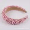 Diadema de perlas de lujo europea y americana, pasador de pelo, diadema de red para la parte superior de la cabeza, diadema roja para el cabello, presión lateral ancha, industria pesada exagerada, para mujer, venta al por mayor