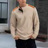 Comercio Exterior Transfronterizo Amazon Nuevo para Hombre Waffle Casual Versátil Dos Tonos Cuello Alto Abotonado Manga Larga Henry