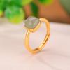 One Deer Silver S925 Prata Esterlina Banhado A Ouro Hetian Jade Fino Jade Aquático Temperamento Retro Geométrico Anel Quadrado Pequeno Anel De Açúcar Quadrado