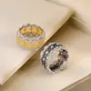 Anillo de Encaje Hueco de Plata Pura Muy Vendido Transmitido en Vivo para Mujeres, Modelo Nuevo con Fino Diseño de Oro Negro, Artesanía Italiana, Popular en Xiaohongshu