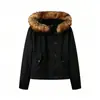 Comercio Exterior Transfronterizo Estilo Europeo y Americano Ropa de Mujer Za Aliexpress Popular Chaqueta Corta de Mezclilla con Bolsillos y Cuello Desmontable de Piel