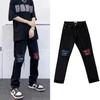 Calça jeans rasgada masculina, lançamento primavera e outono 2023, estilo americano, design moderno, calça reta e larga da marca Ya Shuai Chao