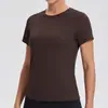 Camiseta Deportiva de Yoga Transfronteriza Nueva para Mujer, Cuello Redondo, Ligera, Transpirable, Corte Holgado, Top de Fitness, Camiseta de Manga Corta para Maratón al Aire Libre