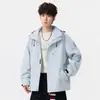 Jaqueta com capuz para primavera e outono, peça externa casual estilo workwear masculina de corte solto, corta-vento versátil para adolescentes, top masculino estiloso