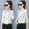 Lapela feminina de peito único casual flor de ameixa camisa de manga comprida elegante pele amigável respirável camisa multi-cor opcional