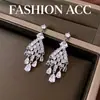 Brincos de Franja Gota d'Água com Zircônia Agulha de Prata, Estilo Corte Francês, Elegantes e Refinados, Luxo Leve, Sensação de Alto Padrão, Brincos Únicos