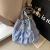 Lindo Bolso de Lona a Cuadros Estilo Academia para Mujer 2025 Nueva Moda Corea del Sur Bolso Tote de Gran Capacidad con Encaje