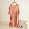 Camisón de Modal para Mujer con Volantes Verano Delgado Holgado Talla Grande Vestido Doméstico para Dormir Vestido Casual de Longitud Media