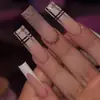 Colección Popular de Pegatinas para Uñas de Comercio Exterior, Estilo Francés Europeo y Americano Uñas Postizas de Chica Popular, Uñas Cuadradas Largas Usables con Pedrería