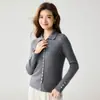 Nuevo Suéter de Cachemir 35% Color Puro Otoño/Invierno para Mujer, Cuello Medio Alto, de Botones, Ajustado, Cárdigan de Punto, Prenda Base