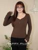 Runtqi Talla Grande Retro Americano Cuello en V Ajustado Manga Larga Camiseta 9005 Bordado de Letras Americanas Capa Superior