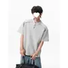 Camisa Henley de Manga Corta con Parches Estilo Americano para Hombres y Mujeres, Verano Resistente Fresca y Elegante de Corte Holgado, Camisa de Manga Media con Cuello Mao y Media Cremallera