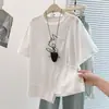 Camiseta de manga corta con hombros caídos, de color contrastante y diseño vanguardista para mujer, talla grande de verano, para mujeres de talla grande, holgada, adelgazante, elegante, top rejuvenecedor