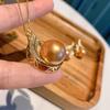 Brincos e Colar Mais Vendidos no Tiktok Colar com Contas Amarelo Profundo de Madrepérola Brincos Estilo Europeu e Americano Conjunto de Duas Peças Acessórios Femininos para Jantar de Casamento