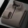 Lana de OvejaOtoño e invierno sudadera con forro polar engrosada de media cremallera con cuello alto para hombre, chaqueta deportiva casual cálida de forro polar