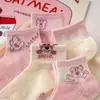 Calcetines de Dibujos Animados para Niñas, Calcetines de Malla Transpirables Finos de Verano, Calcetines Rosas de Fresa y Oso, Calcetines Lindos Calados para Niños