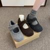Sapatos Mary Jane Cinza Femininos com Aumento de Altura Oculto e Solas Grossas, Forrados com Lã, para Uso Externo no Inverno, Sapatos de Algodão Lã Estilo Coreano