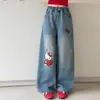 Jeans para Niña 2026 Otoño Nuevo Estilo Elegante Bordado de Dibujos Animados Pierna Recta Pantalones Largos Pantalones para Niños Pantalones de Pierna Ancha