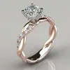 Jianjie desea el anillo de compromiso cuadrado de diamantes de princesa de doble color oro rosa más vendido, anillo de compromiso europeo y americano para mujer