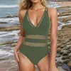 Bikini de una pieza nuevo europeo y americano Moda Sexy Ajustado Color Sólido Traje de baño para mujer Comercio exterior transfronterizo Ropa de baño Amazon