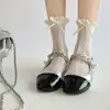 Calcetines de malla fina de verano con estampado, calcetines cortos de red con lazo de encaje, calcetines de encaje JK, calcetines de tubo corto estilo ballet, calcetines cortos de algodón