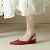 Novos Sapatos de Salto Grosso com Bico Fino Estilo Francês para Primavera e Verão 2024 Mais Fáceis de Combinar Moda Temperamento Bico Fino Sandálias Abertas Atrás