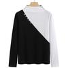 Liquidação Primavera 2026 Camiseta Básica Gola Alta Manga Longa Color Block Feminina Slim Fit Elegante 69
