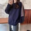 Sudadera de Empalme con Tres Rayas para Mujer, Delgada para Primavera y Otoño, Nueva Talla Grande, Holgada, Top de Manga Larga con Cuello Redondo y Empalme de Tres Rayas para Mujer