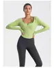 Ropa de Yoga para Celebridades de Internet, Tops con Almohadillas en el Pecho para Mujer, Camisetas de Running para Otoño e Invierno, de Manga Larga, Versátiles, con Cuello Halter, Ajustados, Ropa Deportiva para Fitness
