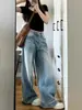 Jeans de Color Claro Estilo Americano Lavados y Desgastados para Mujer, Pantalones Anchos Vintage Verano 2026, Cintura Alta, Caída Suelta, Ajuste Holgado