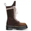 Botas de Motocicleta de Cuero Crazy Horse Marrón de Primera Capa con Suela Gruesa de 18 Ojales para Mujer 1460 Cremallera Lateral Botas Largas Piel Genuina Suela de Plataforma Lengüeta Larga