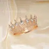 Coroa de Noiva Europeia e Americana Transfronteiriça Coroa Redonda Completa de Diamante Tiara de Rainha Liga Metálica Decoração de Bolo Coroa de Noiva