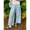 Pantalones Casuales de Dormir Florales Pastorales Estilo Coreano para Mujer, Nuevos Pantalones Largos de Pierna Ancha Sueltos de Cintura Alta para Verano, Pantalones Largos para Casa que se Pueden Usar Afuera