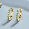 Aretes redondos de turquesa para mujer, plata de ley 925, estilo europeo y americano ins, aretes de lujo ligero, ins elegante, joyería para orejas de alta calidad