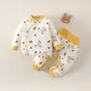 Roupas de Bebê 40g Conjunto Dividido Acolchoado para Recém-Nascido Espessado Roupas de Outono e Calça Longa Conjunto de Duas Peças Categoria Bebê a Pijama