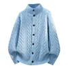 Suéter Cardigan de Tricô Masculino Outono/Inverno 2026, Estilo Fashion Old Money, Gola Alta Canelada, Casaco Jaqueta de Tricô Espesso