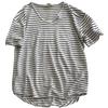 Camiseta de Manga Corta con Cuello Redondo a Rayas de Lino y Algodón, Holgada, Estilo Perezoso, Refrescante y Transpirable, Reductora de Edad, Versátil, Aspecto Adelgazante, Top de Verano para Mujer