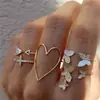 Anel Estrela e Lua Transfronteiriço Folha de Amor Geometria Conjunto de 10 Anéis Criativos Retrô Articulados Femininos