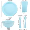 Juego de Vajilla Infantil Transfronterizo con Taza de Agua, Plato y Bol, Cuchillo, Tenedor, Cuchara, Plato y Plato de Plástico Colorido, Set de 30 Piezas para Exteriores