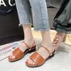 Sandálias de Uma Tira Estilo Coreano Novo Primavera Verão 2025 Bico Aberto Salto Grosso Sapatos Romanos Dois Modos Salto Médio Sandálias Femininas Tamanho 41