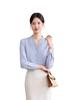 Camisa Azul de Manga Larga con Cuello en V para Mujer Camisa Azul Otoño e Invierno Nueva Moda Profesional Elegante Casual Ropa de Trabajo Top