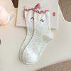 Calcetines de Encaje Lindos de Animales de Dibujos Animados para Niños, Calcetines Medianos de Color Sólido, Primavera y Otoño, Estilo Japonés, Punto de Aguja, Adorno de Orejas, Calcetines Apilados