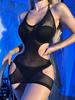 Estilo Europeo y Americano Espagueti Tirante Corto para Mujer Sexy Ajustado Malla Espalda Descubierta Roto Malla Body Venta al por Mayor en Stock
