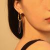 Brincos de Argola Europeus e Americanos Transfronteiriços com Borlas de Zircônia, Design Elegante, Corrente Oval, Brincos de Aço Inoxidável Banhados a Ouro 18K