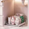 Em estoque Prateleira de Armazenamento de Mesa PET de Alta Transparência com Duas Camadas Suporte de Copo de Mesa com Duas Camadas Prateleira de Organização de Cozinha Prateleira de Armazenamento