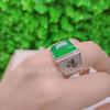 Anillo masculino de calcedonia verde bañado en plata s925, venta al por mayor de fábrica, anillo de boca viva de calcedonia verde, venta al por mayor
